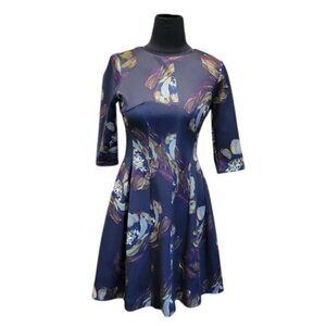 Gabby Skye Womens Floral Navy‎ 3/4 Sleeve Dress Size 6  A-Line Fit